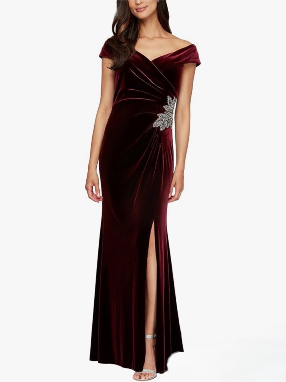 Alex Evenings Petite Burgundy Velvet Embellished Evening Gown Size 6P